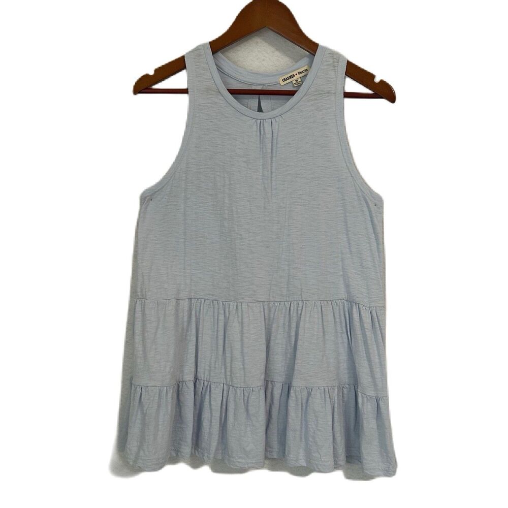 Charmed Hearts Top Women M Blue Cotton Tier Sleeveless Soft Comfy Beach Coastal